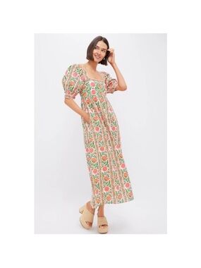 Pink City Prints Floral Square-Neck Maxi Dress in Pink and Green